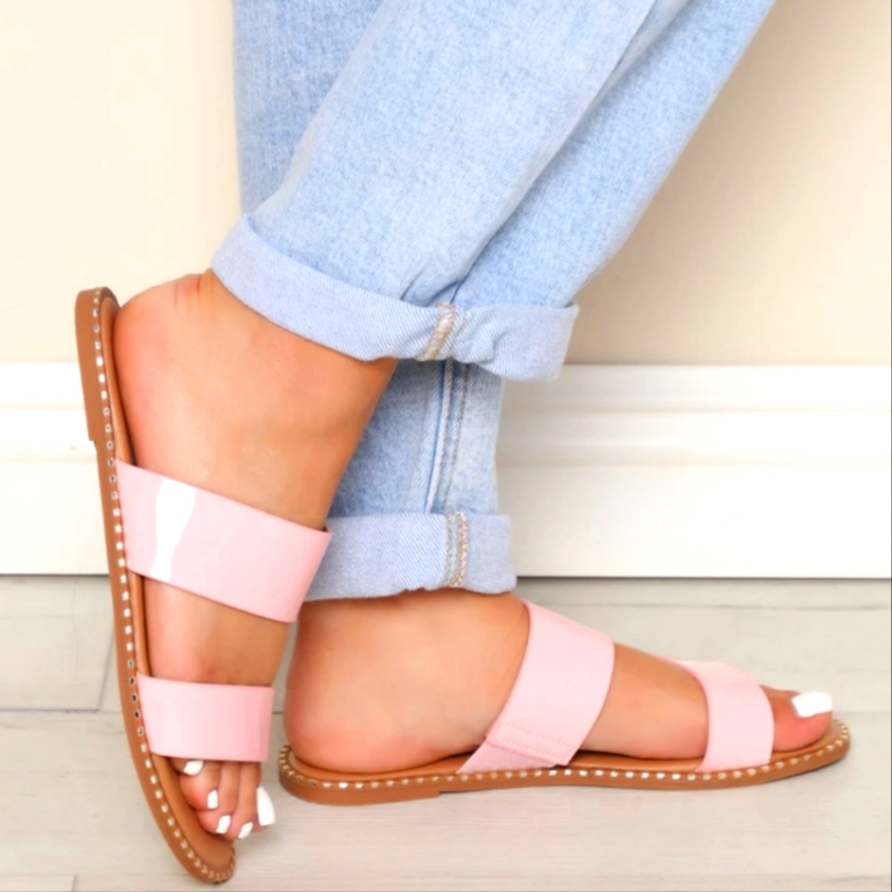 NIB Top Moda Gateth-33 Pink Dual Strap Slip-On Sandal